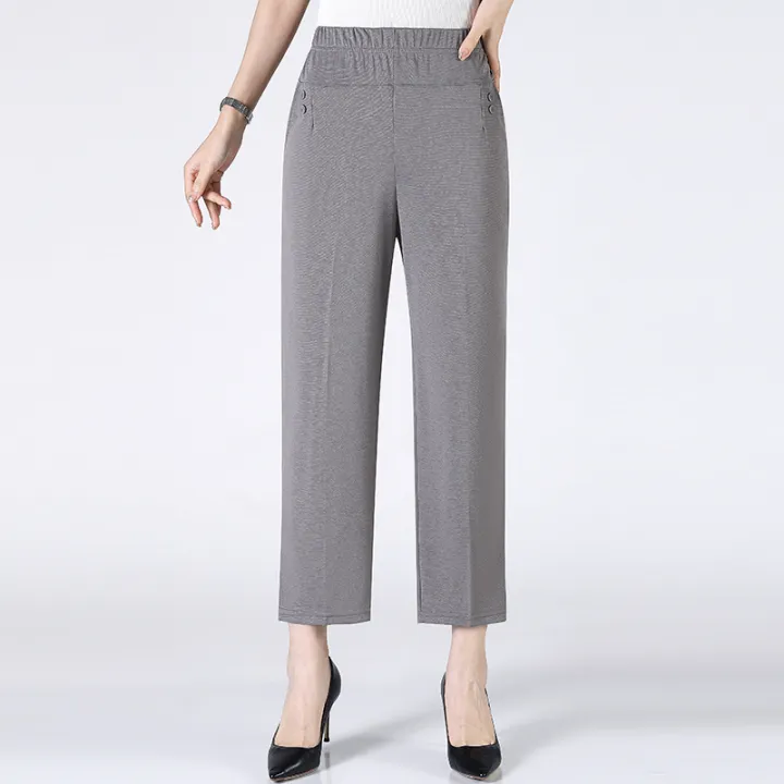 Summer%20Thin%20Breathable%20Elastic%20Pants%208XL%20Women's%20Solid%20Color%20High%20Waisted%20Loose%20Casual%20Pants%20Middle-aged%20Elastic%20straight%20leg%20-%20Image%202