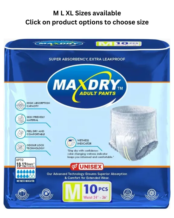 Maxdry%20Adult%20Pants%20Medium%20Size%2010%20Pcs%20(Unisex)%20Upto%2012%20Hours%20Protection%20-%20Image%202