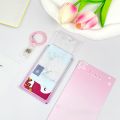 1pc Gradient Pink Transparent Sliding Cover Card Holder With Keychain, Work Student ID Card Bus Transport Card Protector Holder.