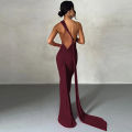 Hugcitar One Shoulder Backless Adjustable Scarf Loop Ruched Maxi Dress Women Elegant Y2K Streetwear Festival Outfit.