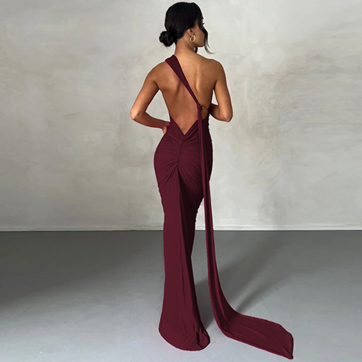 Hugcitar%20One%20Shoulder%20Backless%20Adjustable%20Scarf%20Loop%20Ruched%20%20Maxi%20Dress%20Women%20Elegant%20Y2K%20Streetwear%20Festival%20Outfit%20-%20Image%207