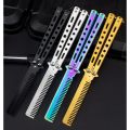 Foldable Comb Stainless Steel Practice Training Butterfly Knife Comb Beard Moustache Brushe Salon Hairdressing Hair Styling Tool. 
