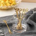 6Pcs Creative Stainless Steel Gold Flatware Fruit Fork Dinnerware Appetizer Snack Dessert Fork Kitchen Tableware Leaf Shape. 