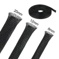 3m/9.85ft PET Expandable Braided Sleeving Flexible Wire Mesh Sleeve Black For TV Audio PC Cords Protect From Pets Chewing. 