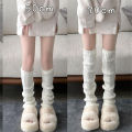 Winter Japanese College Style Retro Button Leg Warmer Women's Knitted Sock Cover white Long Pile Socks.
