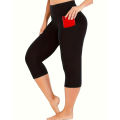 Plus Size Women Casual High Waist With Pockets Yoga Workout Capri Leggings. 