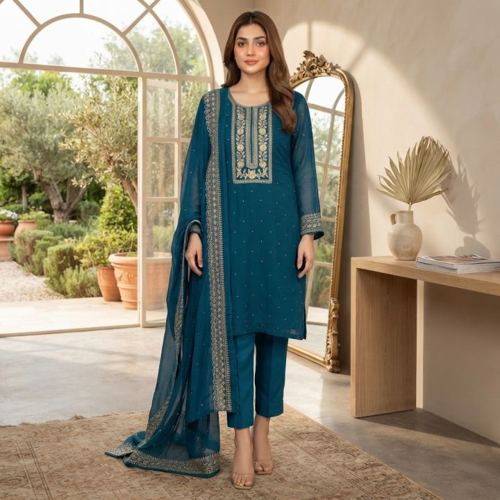 HM New Georgette Shalwar Kameez for Women Elegant Traditional Fashion Wear Comfortable Stylish Outfit