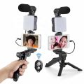 Vlog Beginners Smartphone Phone Video Kit AY-49 LED Light Microphone Tripod Handheld Gimbal Tripod for YouTube Vlogging. 