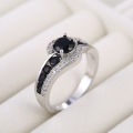 Huitan Special-interest Black Stone Women Wedding Ring Dazzling Crystal Zircon Delicate Top Quality Female Classic Jewelry.