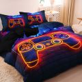 3Pcs Gaming Equipment Pattern - Modern Video Game Controller Mouse Keyboard Headphone Gamepad Print Duvet Cover Bedding Set. 