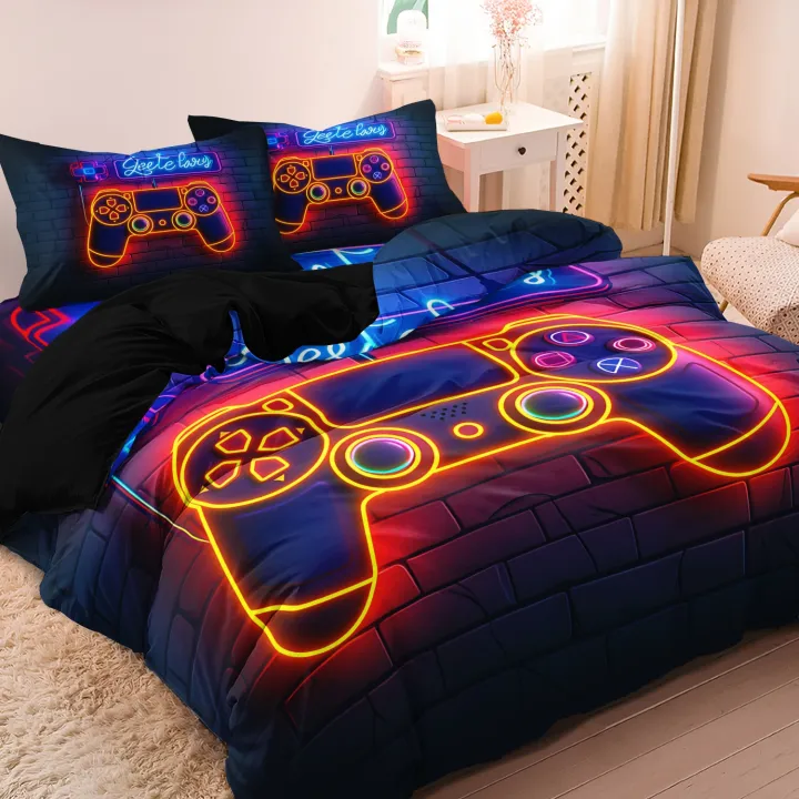 3Pcs%20Gaming%20Equipment%20Pattern%20-%20Modern%20Video%20Game%20Controller%20Mouse%20Keyboard%20Headphone%20Gamepad%20Print%20Duvet%20Cover%20Bedding%20Set%20-%20Image%205