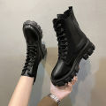 2025 New Fashion Thick Sole Thick Heel Women's Boots Large Size Women's Shoes Black Platform Sole Small Short Boots. 