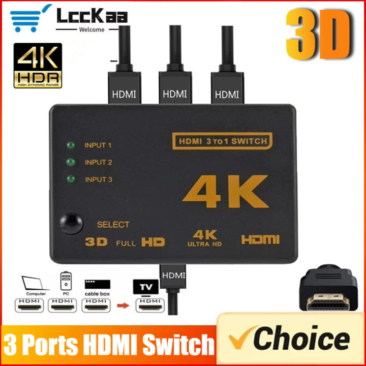 4K 2K 3x1 HDMI Cable Splitter HD 1080P Video Switcher Adapter 3 Input 1 Output Port HDMI Hub for Xbox PS4 DVD HDTV TV PC Laptop