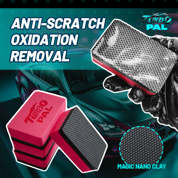 TURBOPAL 4-Pack Anti-Scratch Oxidation Removal Clay Sponges, Professional 3-Layer Design (Nano Clay + Sponge Cushion + EVA Grip)
