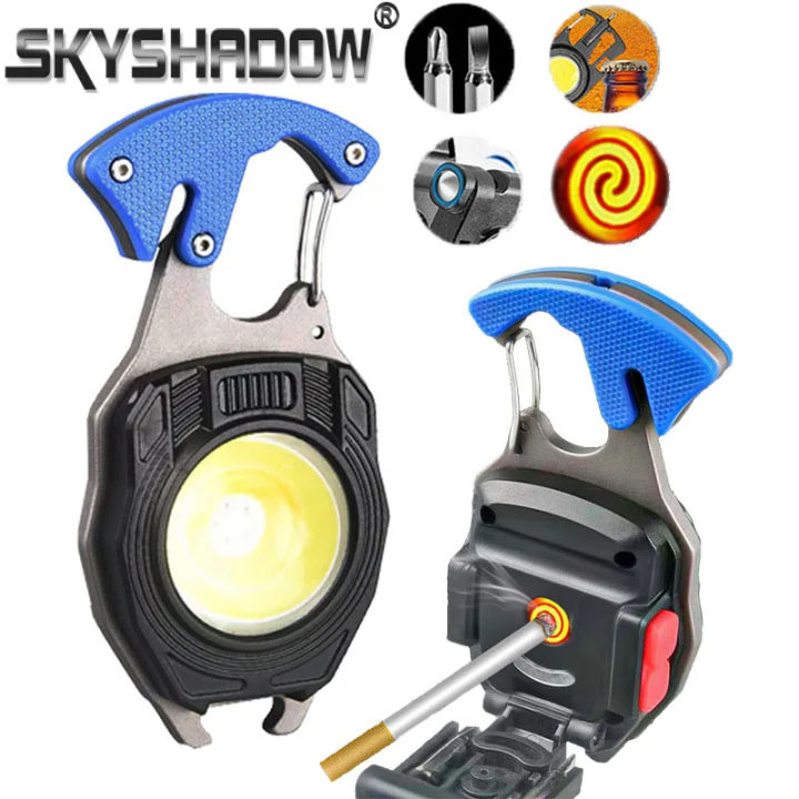 Multi-function COB LED Flashlight Outdoor USB Keychain Light Hook Strong Magnet Screwdriver Hammer Emergency Lamp Lamp for Campi
