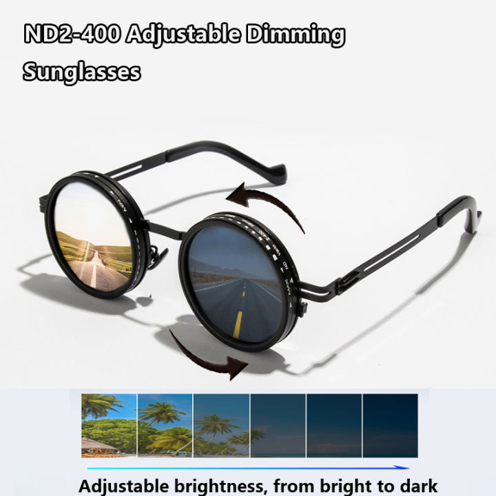 Brand Punk Polarized ND9 Adjustable Dimming Sun Glasses Men Women Round Sunglasses Men's Fishing Eyeglasses Outdoor Shades UV400