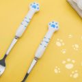 Cute Cat Paw Cutlery Set Portable Flatware Stainless Steel Travel Fork Spoon with Storage Box Lunch Bento Accessories.