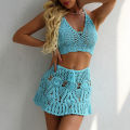 CROCHET BIKINI Two-piece Crochet Women Bikini Set Cover Up Swimsuit Swim Skirt Swimwear Bathing Swimdress Beachwear.