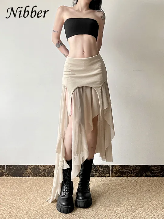 Nibber%202026%20Summer%20Solid%20Color%20Simple%20All-match%20Casual%20%20Fimbriate%20High%20Street%20Trendy%20Cool%20Women's%20Laminated%20Ruffled%20Skirt%20-%20Image%204