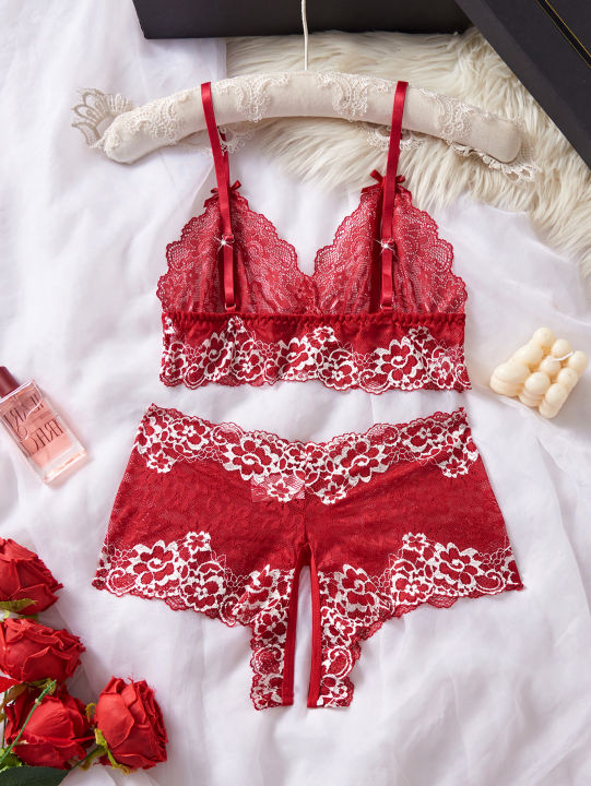 Lace%20Contrast%20Color%20Lingerie%20Bra%20And%20Panties%20Sets%20Underwear%20Set%20Women%20Suits%20-%20Image%203