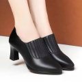 Botas Femininas Women Cool High Quality Black Patent Leather Spring & Autumn Slip on Boots Lady Casual High Heel Ankle Boots B96. 