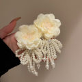 New Bohemian White Pink Big Cloth Flower Earrings for Women Statement Jewelry Handmade Pearl Bowknot Tassel Pendientes.