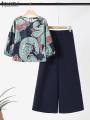 2024 Summer Floral Print Suit ZANZEA Women 3/4 Sleeve Blouse Wide Leg Pant Sets Stylish Tracksuits Fashion Loose Matching Sets.