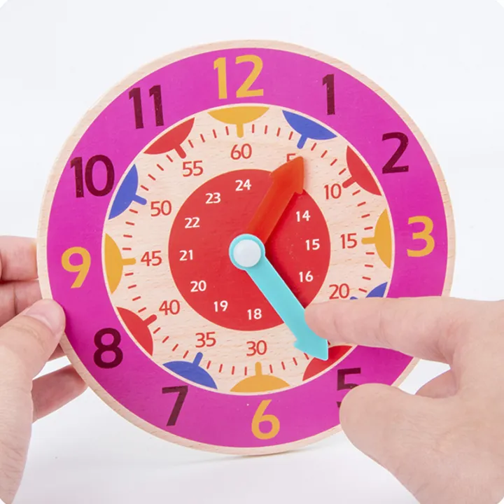 Children Montessori Wooden Clock Toys Hour Minute Second Cognition ...