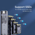 M.2 NVMe NGFF SSD Enclosure, CNC Aluminum USB 3.2 Gen 2 10Gbps PCIe NVME 6Gbps SATA  MKey M&BKey M.2 Case for M2 2230 2242 2280. 