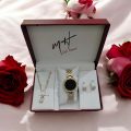 4PCS/Set Women's Watch Fashion Rhinestone Stainless Steel Band Digital Watch with Jewelry Set(Without Box). 