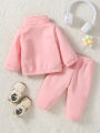 Winter Children Sets 1-3Y Baby Girls Pink Thick Fleece Turtleneck Long Sleeve Pullover Solid Casual+ Long Pants Suits. 