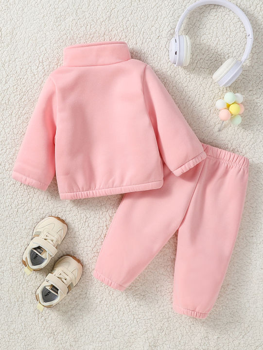 Winter%20Children%20Sets%201-3Y%20Baby%20Girls%20Pink%20Thick%20Fleece%20Turtleneck%20Long%20Sleeve%20Pullover%20Solid%20Casual+%20Long%20Pants%20Suits%20-%20Image%202