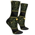 Retro Circuit Board Pattern Compression Socks Hip-Hop Style Green & Black Printed Novelty Perfect for Casual Streetwear or Gifts. 