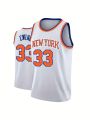 New York  "Ewing 33" Basketball Jersey - White with Orange & Blue Accents  Basketball Fan Jersey Parent-child Outfit. 