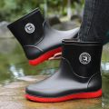 Men Rain Boots Non-slip Light Hiking Rain Shoes Slip on Waterproof Outdoor Leisure Rubber Fishing Shoes Work Water Shoes.