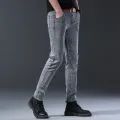 Casual Jeans Men's Straight Elastic Denim Pants Grey Versatile Fashion Brand Men's Long Cool. 