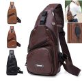 New Men's PU Leather Sling Pack Chest Shoulder/ Crossbody Messenger Biker Bag By / Hulaak. 