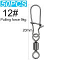 50pcs Swivel Snap Connector Pin Bearing Rolling 360 Rotate Ring Tackle Buckle Hook Lure Kit Wire Box Fishing Accessories.