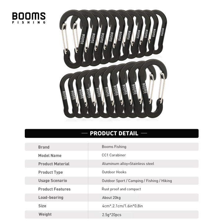 Booms%20Fishing%20CC1%20Multi-Use%20Carabiner%20Clip%2020pcs%20Small%20Caribeener%20Clips%20Mini%20Keychain%204cm%20Aluminum%20D%20Ring%20Fishing%20accessories%20-%20Image%202