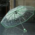 Flower Print Transparent Ladies Folding Umbrella. 