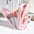 Handheld Backpack Pencil Case Cute Cartoon Dirt Resistant Canvas Three-layer Large Capacity Stationery Bag Storage Bag.