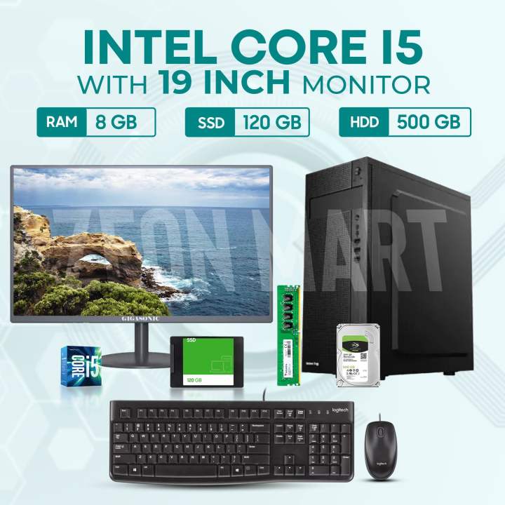 Intel Core i5 RAM 8GB SSD 120GB OR HDD 500GB Graphics 2GB Built in Gaming PC Win 10 64 Bit And 'Monitor 19 inch'  Full NEW Desktop Computer Set