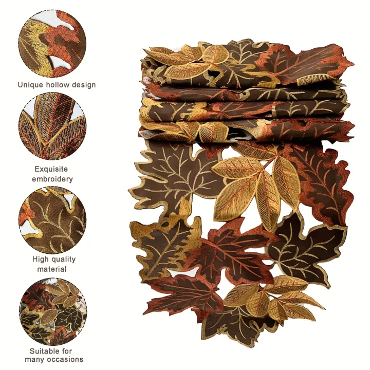 1pc%20Autumn%20Maple%20Leaf%20Embroidered%20Table%20Runner,%20Flocked%20Brown%20Maple%20Design,%20Rustic%20Farmhouse%20Thanksgiving%20Harves%20-%20Image%203
