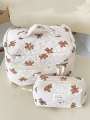 1 piece/set of striped bear quilted makeup bag, portable storage makeup bag, cute bear makeup bag, multifunctional makeup bag. 
