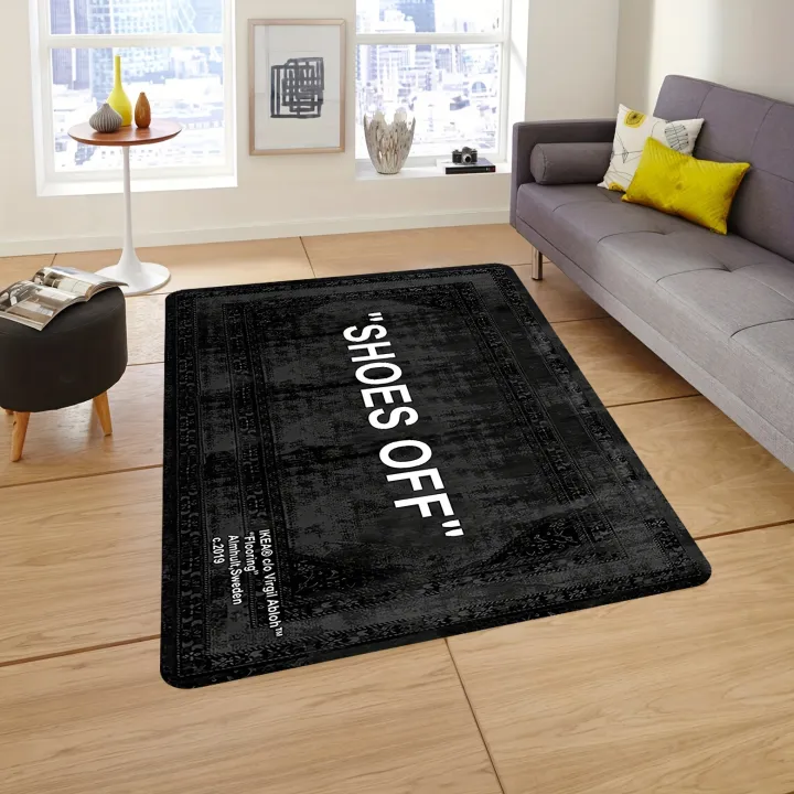 VIKAMA%20Minimalist%20Carpet%20%E2%80%9CSHOES%20OFF%E2%80%9D%20Black%20Stain-Resistant%20Rug%20Doormat%20Welcome%20Mat%20Rug%20For%20Bedroom%20Carpet%20For%20Live%20Room%20Home%20Dec%20-%20Image%202