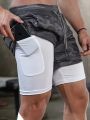 Men's Fitness Running Double layer Sports Shorts Training Running Mountain Climbing Summer Minimally Printed Shorts.