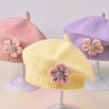 Baby Girls Autumn Winter Hat Cute Flower Beret Toddler Knitted Artist Hat Kids Woolen Cap For Newborn 6-12 Months Home Outdoor. 