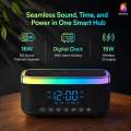 RGB Wireless Charging Bluetooth Speaker with Digital Clock & Alarm (15W). 