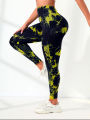 Scrunch Butt Lifting Leggings For Women High Waisted Tie Dye Fragmented Flower Workout Seamless Yoga Pants Peach Lift Tights. 