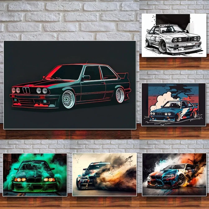 Large Retro Sports Car Poster  Classic Luxury Racing Graffiti Canvas Painting  Supercar Watercolor Wall Art  Home  Room Decor